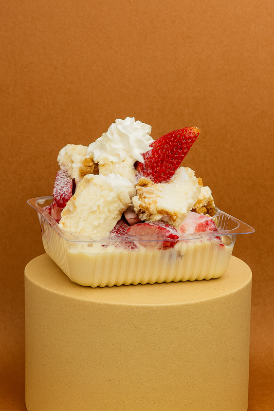 Strawberries & cream topped with cheesecake